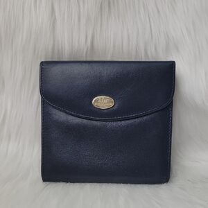 ETIENNE AIGNER Navy Blue Leather Bi-Fold Snap Closure Coin Pocket Wallet VTG